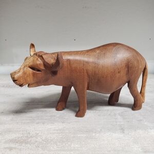 Handcrafted Wooden Buffalo Figurine Mid Century Farmhouse Rustic Cabin Decor
